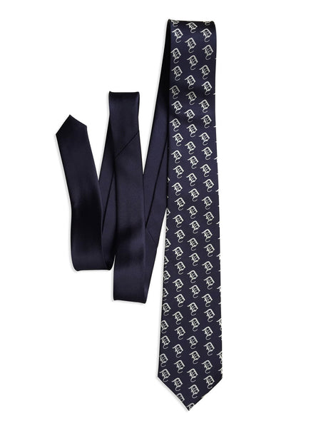 Old English D Necktie. Detroit D Tie, by Cyberoptix Platinum on Charcoal / Narrow / Silk