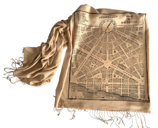 Packard Plant Engineering Blueprint Scarf, Detroit Map Pashmina