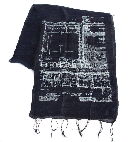 Cyberoptix TieLab Blueprint Bamboo Scarf. Cass Tech Detroit Pashmina