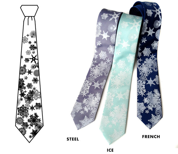 Snowflake Tie – Blue Mens Christmas Tie with White Snowflake Neck Tie also  Available as a Skinny Tie.