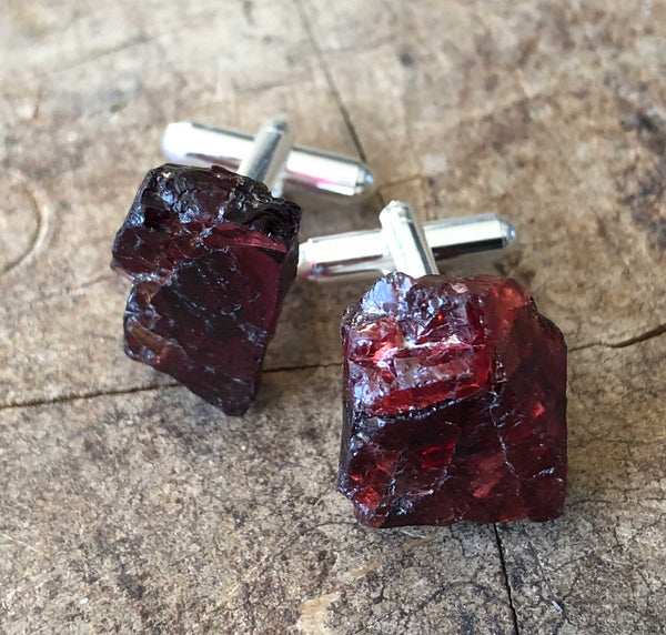 Sterling silver Red top Garnet Cufflinks - Men's Silver Cufflinks - Gemstone Cufflinks - Handmade Cufflinks - Chritmas Day Gift