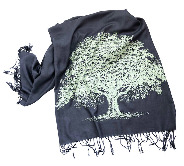 Pashmina Scarf Grey with Tree of Life Design
