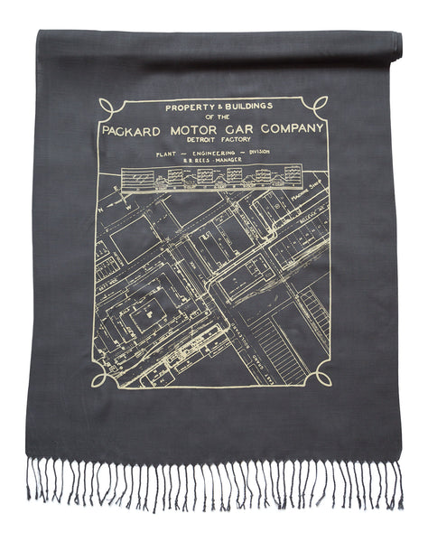 Packard Plant Engineering Blueprint Scarf, Detroit Map Pashmina