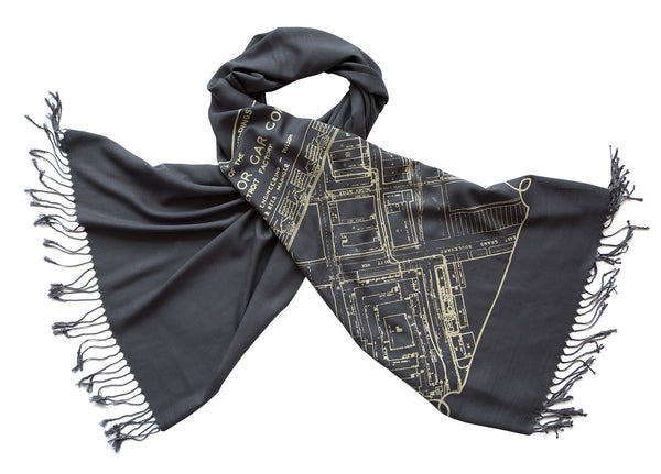 Packard Plant Engineering Blueprint Scarf, Detroit Map Pashmina