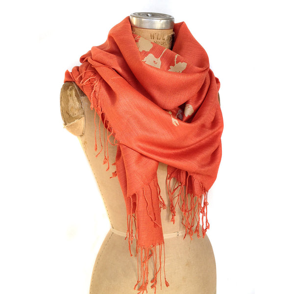 Poppies Scarf. Floral print, linen-weave pashmina – Cyberoptix TieLab