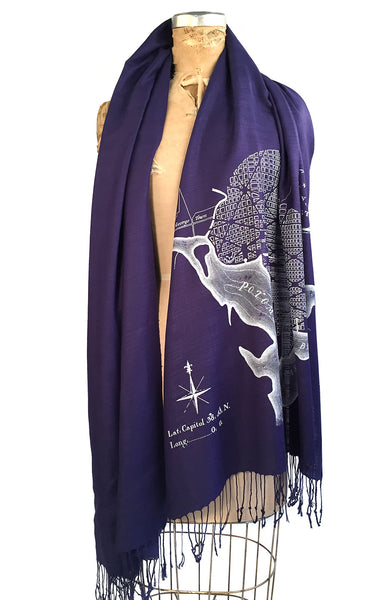 New York City Map Scarf. Manhattan Linen-Weave Pashmina