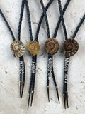 Ammonite Bolo Tie, golden ratio fossil stone western tie