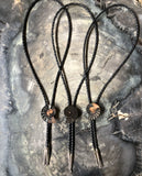 Black Ammonite Fossil Bolo Tie, dark tones stone western tie