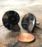 Black Ammonite Cufflinks, fossil gemstone cufflinks