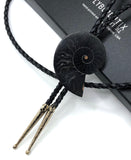 Black Ammonite Fossil Bolo Tie, dark tones stone western tie