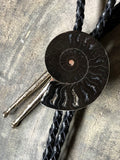 Black Ammonite Fossil Bolo Tie, dark tones stone western tie