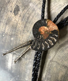 Black Ammonite Fossil Bolo Tie, dark tones stone western tie