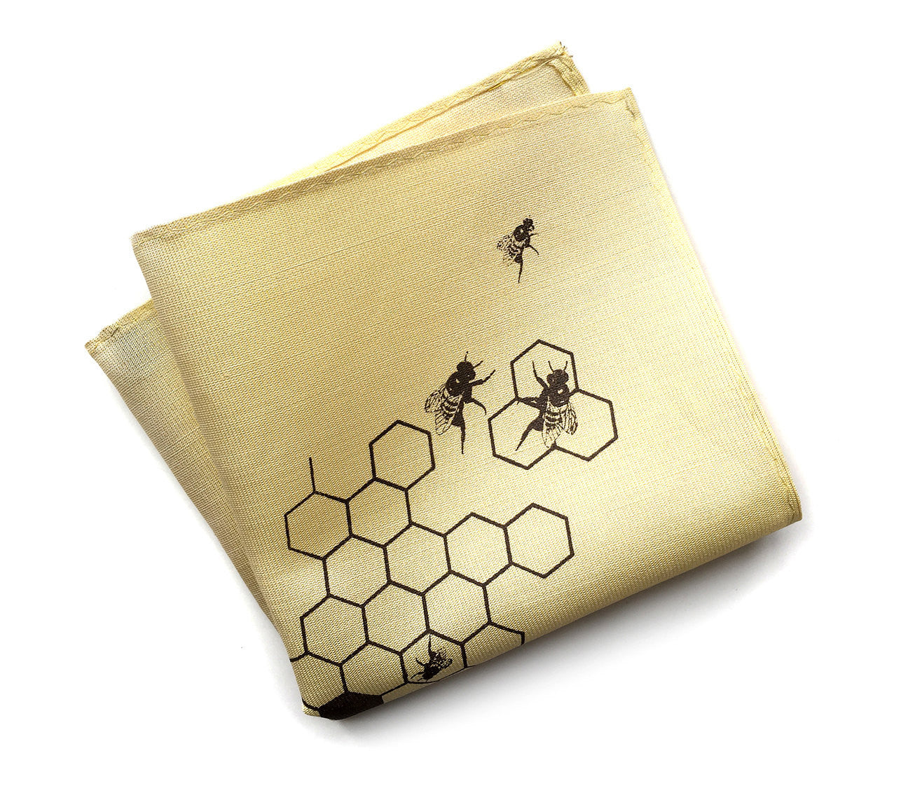 Bee pattern silk pocket square in Blue Silk